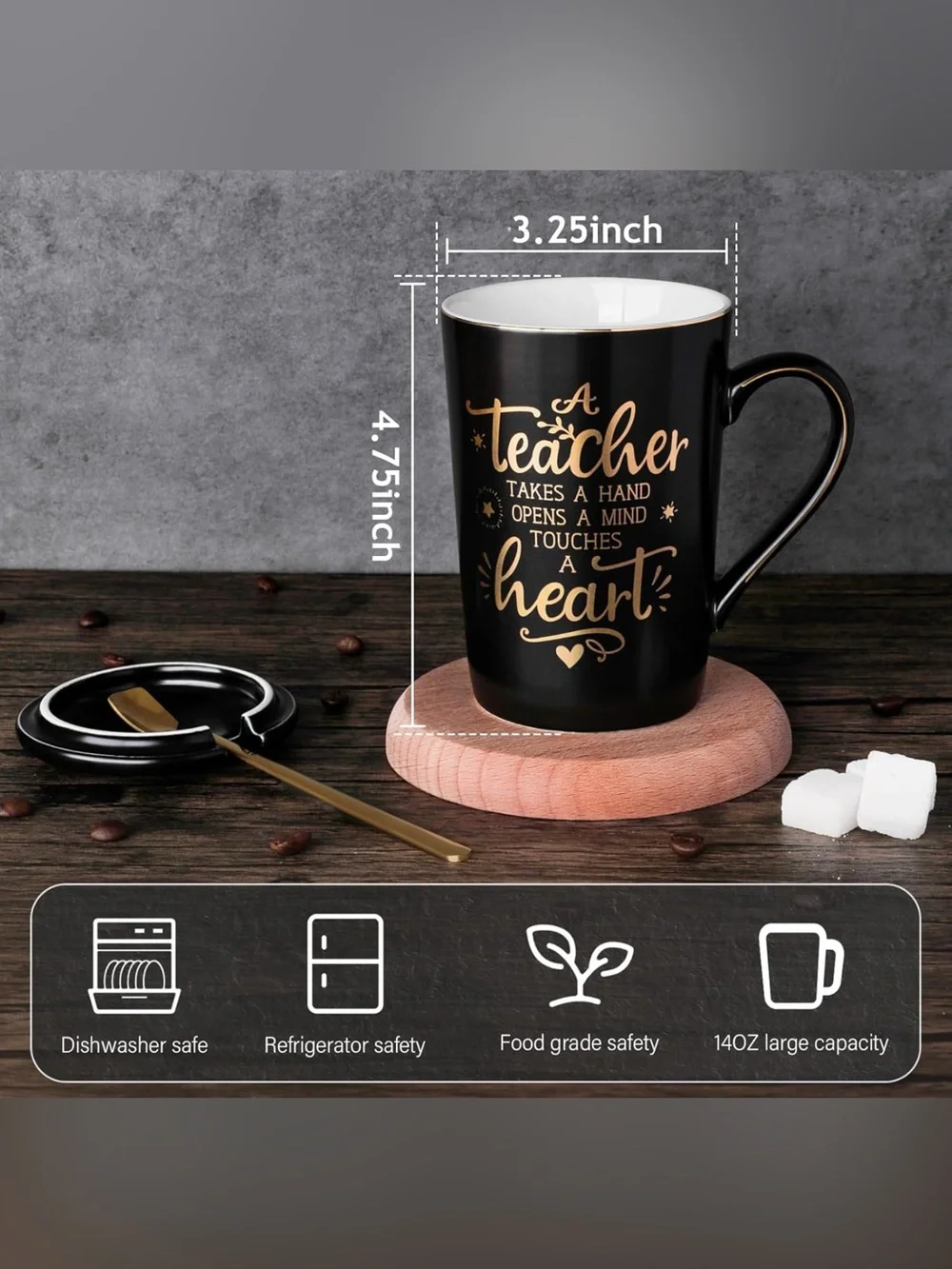 New in box Teacher Appreciation Black and Gold Ceramic Mug Gift Set